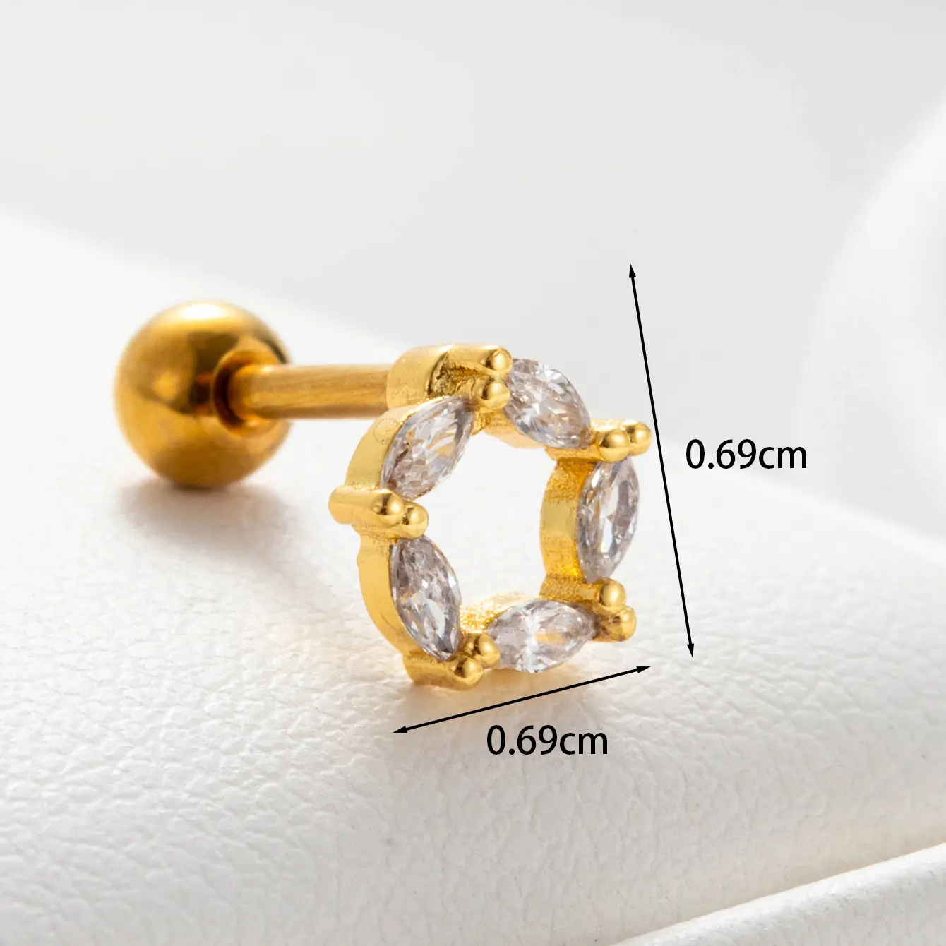 1 Piece Simple Series Round Copper  18K Gold Plated Zircon Women's Stud Earrings h5 